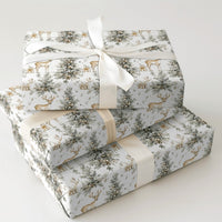 Rustic Watercolor Reindeer Gift Wrap, Woodland Reindeer Wrapping Paper, Winter Pine Tree Reindeer Paper Roll, Christmas Gift Wrapping Paper
