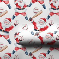 Sports Holiday Gift Wrap, Baseball Santa Christmas Wrapping Paper, Watercolor Baseball Player Wrapping Paper, Coach Christmas Gift Wrap