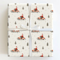 Winter Santa Gift Wrap, Santa Snowmobile Wrapping Paper, Snowmobiling Santa Christmas Wrapping Paper, Rustic Holiday Present Gift Wrap Roll