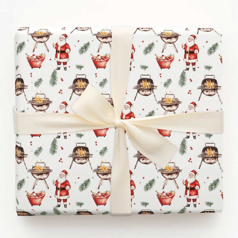 Humorous Holiday Cookout Wrapping Paper, Thumbs Up BBQ Santa Wrapping Paper, Christmas Grilling Wrapping Paper, Festive BBQ Gift Wrap Roll