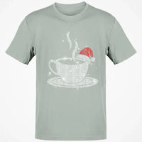 Sparkling Santa Hat Coffee Cup Tee, Love Coffee Graphic T-Shirt, Christmas Coffee Lover Shirt, Winter Holiday Season Graphic Tee