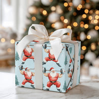 Muscular Weightlifting Santa Gift Wrap, Buff Santa Wrapping Paper, Humorous Gym Christmas Present Paper, Fitness Holiday Gift Wrapping Paper