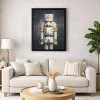 Holiday Soldier Portrait Canvas, White and Gold Nutcracker Canvas Wall Art, Christmas Nutcracker Canvas Print, Winter Seasonal Decor