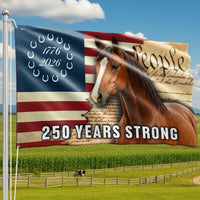 250 Years Strong American Horse Flag | Patriotic 1776-2026 Commemorative Design | Double-Sided Polyester Grommet Flag | Horse Lover Gift