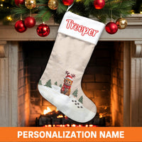 Adorable Kitten Holiday Stocking, Reindeer Hat Cat Christmas Stocking, Custom Velboa Pet Stocking, Fireplace Mantle Decor, Cat Lover Xmas Present