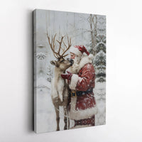 Snowy Winter Forest Canvas Print, Santa and Reindeer Canvas Wall Art, Festive Christmas Canvas Decor, Holiday Wall Art Canvas Decoration