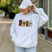 Festive Wiener Dog Sweatshirt, Dachshund Christmas Hoodie, Adorable Xmas Doxie Graphic Pullover Hoodie, Winter Holiday Dog Lover Sweater