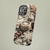 3D Relief Winter Cup iPhone Case, Snowflake Coffee Latte Phone Case, Comfy Christmas Beverage Tough Phone Cover, Coffee Lover Present