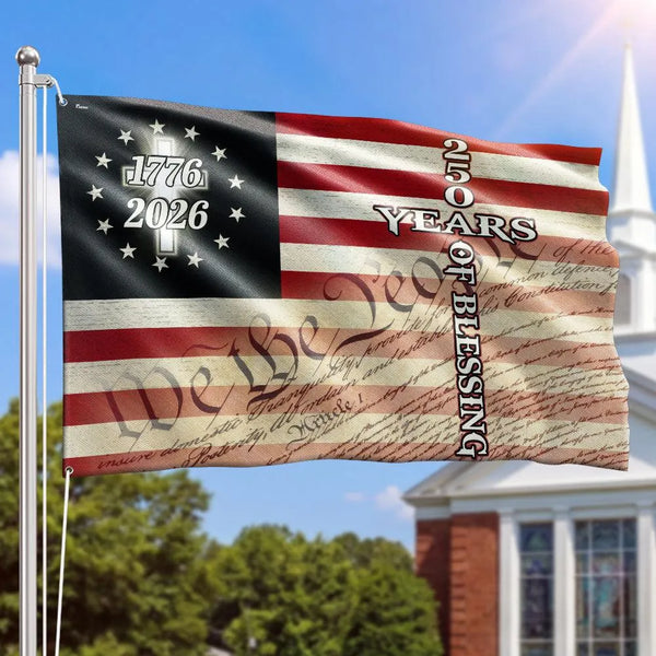 Christian Cross US Flag 250 Years of Blessing | We The People Patriotic House Flag | UV-Resistant Double-Sided Polyester | Commemorative Gift