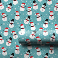 Adorable Holiday Gift Wrap, Teal Snowman Wrapping Paper, Cartoon Snowman Wrapping Paper, Festive Snowflake Gift Wrap, Christmas Wrapping Paper