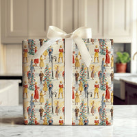Retro Holiday Street Scene Gift Wrap, Vintage 1950s Christmas Wrapping Paper, Snowy Winter Town Wrapping Paper, Nostalgic Xmas Gift Wrap