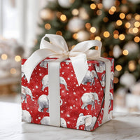 Red Snowy Holiday Gift Wrap, Watercolor Elephant Christmas Wrapping Paper, Adorable Winter Animal Wrapping Paper, Festive Holiday Present Wrap