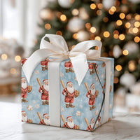 Sports Santa Claus Gift Wrap, Baseball Santa Christmas Wrapping Paper, Blue Baseball Wrapping Paper, Holiday Fan Present Wrapping Paper