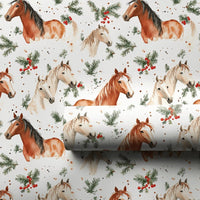 Watercolor Equestrian Gift Wrap, Horse Christmas Wrapping Paper, Festive Winter Horse Wrapping Paper, Pine Holly Gift Wrap, Horse Lover Wrap
