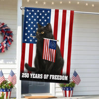 250 Years of Freedom Garden Flag | Black Cat Patriotic Design | Double-Sided Weather-Resistant Polyester | American Independence Gift