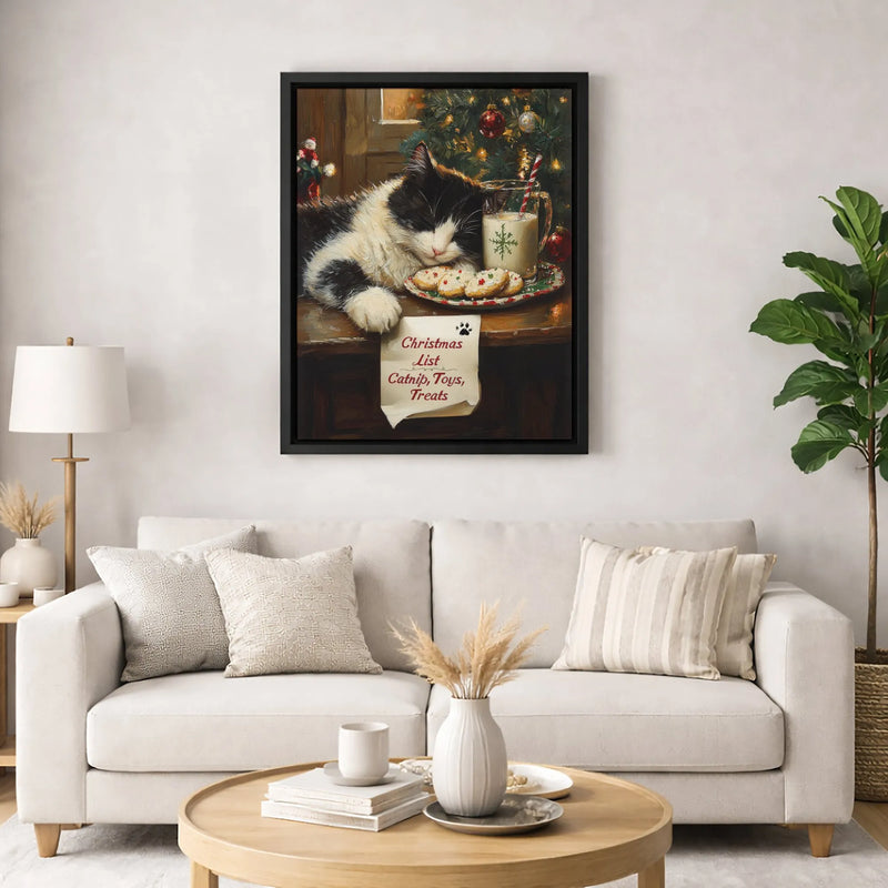 Comfy Festive Tree Cocoa Holiday Print, Sleeping Christmas Cat Wall Art Digital Download, Adorable Kitten Canvas Art, Winter Pet Lover Printable