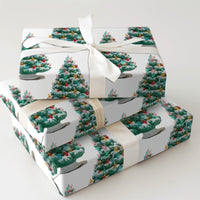 Flocked Tree Gift Wrap, Vintage Ceramic Christmas Tree Wrapping Paper, Nostalgic Retro Holiday Wrapping Paper, Festive Winter Present Paper