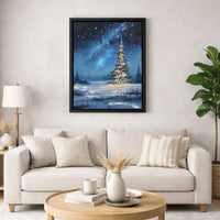 Snowy Starry Night Landscape Print, Christmas Tree Digital Wall Art, Winter Holiday Forest Poster, Festive Printable Home Decor