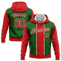 Kelly Green Red White 3D Holiday Hoodie, Custom Christmas Sports Hoodie, Personalized Name and Number Sweatshirt, Team Fan Pullover Present