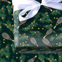 Christmas Pine Tennis Gift Wrap, Vintage Tennis Racquet Wrapping Paper, Sports Holiday Wrapping Paper, Tennis Player Christmas Gift Wrap