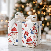 Americana Christmas Gift Wrap, Patriotic Santa Wrapping Paper, Red White Blue Wrapping Paper, Vintage Santa Stars Holiday Gift Wrap Roll