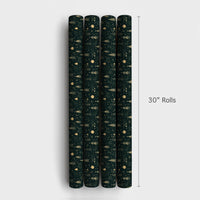 Dark Green Holiday Gift Wrap, Gold Christmas Tree Wrapping Paper, Elegant Xmas Tree Wrapping Paper, Winter Star Paper, Festive Gift Wrap