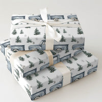 Rustic Winter Forest Gift Wrap, Vintage Blue Truck Christmas Wrapping Paper, Pine Tree Holiday Wrapping Paper, Country Christmas Gift Wrap