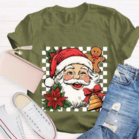 Retro Holiday Graphic Tee, Checkerboard Santa Gingerbread Man Christmas T-Shirt, Adorable Xmas Cookie Shirt, Festive Top