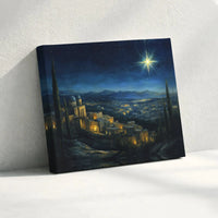 Religious Nativity Landscape Canvas Print, Star of Bethlehem Wall Art, Christian Christmas Canvas Decor, Holy Night Art for Believers