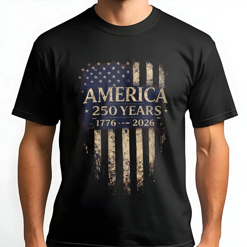 America 250 Years T-Shirt | Vintage Distressed Flag 1776-2026 Commemorative Design | Premium Soft Cotton Tee | Patriotic Gift for History Lovers