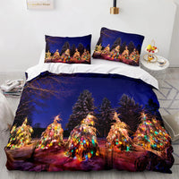 Festive Winter Holiday Bedding Set, Christmas Tree Fairy Lights Duvet Cover Set, Microfiber Xmas Quilt Cover, Holiday Bedroom Decor