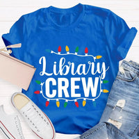 Festive Book Lover Librarian Shirt, Christmas Light Library Crew T-Shirt, Bookish Holiday Graphic Tee, Reader Xmas Present