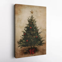Vintage Holiday Canvas Wall Art, Christmas Tree Canvas Print, Red Ornaments Winter Tree Canvas, Digital Download Xmas Home Decor