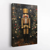 Impressionist Christmas Soldier Canvas, Gold Nutcracker Canvas Wall Art, Holiday Seasonal Wall Art, Festive Winter Home Decor Canvas Print