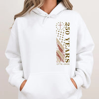 America 250 Years Hoodie | Vintage Patriotic Flag Cross Design 1776-2026 | Soft Cotton Blend Unisex Pullover | Gift for History Lovers