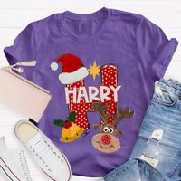 Santa Hat Elk Holiday Shirt, H Is for Happy Christmas Shirt, Humorous Christmas Graphic Tee, Festive Family Holiday Shirt, Adorable Christmas Present