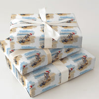 Beach Chair Santa Hat Gift Wrap, Tropical Christmas Wrapping Paper, Coastal Holiday Wrapping Paper, Ocean Seaside Festive Present Wrap