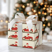 Vintage Racing Holiday Gift Wrap, Race Car Santa Wrapping Paper, Go Kart Santa Christmas Wrapping Paper, Retro Driver Wrapping Paper Roll