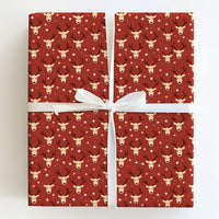 Cartoon Deer Holiday Gift Wrap, Adorable Reindeer Wrapping Paper, Red Christmas Wrapping Paper, Festive Star Gift Wrap Roll, Xmas Present Paper