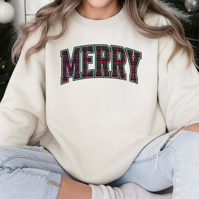 Retro Plaid Holiday Crewneck, Vintage Plaid Merry Christmas Sweatshirt, Merry Christmas Sweater, Comfy Winter Pullover, Festive Holiday Present