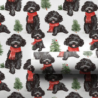 Watercolor Dog Holiday Gift Wrap, Black Poodle Christmas Wrapping Paper, Curly Puppy Scarf Wrapping Paper, Winter Holiday Gift Wrap Roll