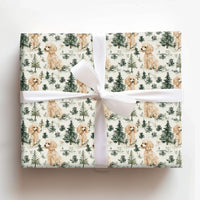 Snowy Pine Forest Dog Gift Wrap, Cockapoo Dog Christmas Wrapping Paper, Adorable Puppy Wrapping Paper, Winter Holiday Dog Lover Present Wrap