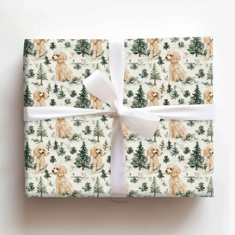 Snowy Pine Forest Dog Gift Wrap, Cockapoo Dog Christmas Wrapping Paper, Adorable Puppy Wrapping Paper, Winter Holiday Dog Lover Present Wrap