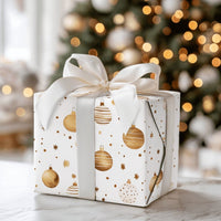 Watercolor Bauble Holiday Gift Wrap, Gold Christmas Ornament Wrapping Paper, Festive Xmas Present Wrap, Winter Holiday Gift Wrapping Paper