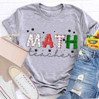 Colorful Snowflake Holiday Font Shirt, Math Teacher Christmas T-Shirt, Adorable Mathematics Educator Graphic Tee, Xmas Teacher Present