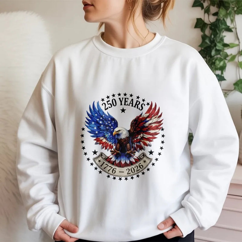 Patriotic Eagle Sweatshirt |250 Years America1776-2026 Flag Wing Graphic | Soft Cotton Blend Unisex Pullover | Gift for Patriotic American Pride Fans