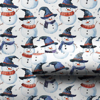Watercolor Winter Snowmen Gift Wrap, Wizard Snowman Wrapping Paper, Magical Witch Hat Gift Wrapping Paper, Festive Christmas Present Wrap