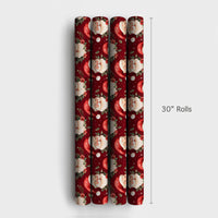 Vintage Christmas Gift Wrap, Jolly Santa Claus Wrapping Paper, Winking Santa Holiday Wrapping Paper, Red Poinsettia Gift Wrap Roll
