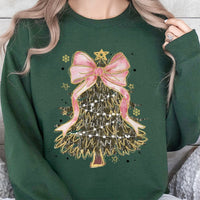 Coquette Pink Bow Xmas Sweater, Camo Christmas Tree Sweatshirt, Camo Tree Holiday Crewneck, Adorable Winter Camo Pullover, Xmas Present for Her