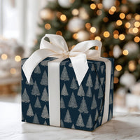 Winter Forest Holiday Gift Wrap, Navy Blue Christmas Tree Wrapping Paper, Modern Minimalist Tree Gift Wrapping Paper, Seasonal Present Paper
